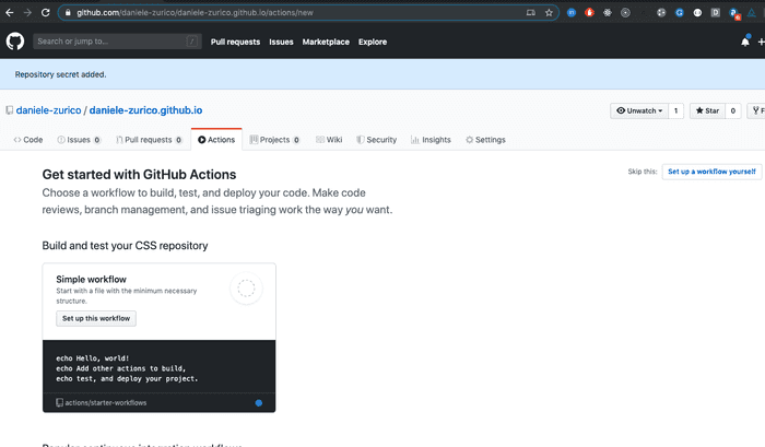 action tab in github