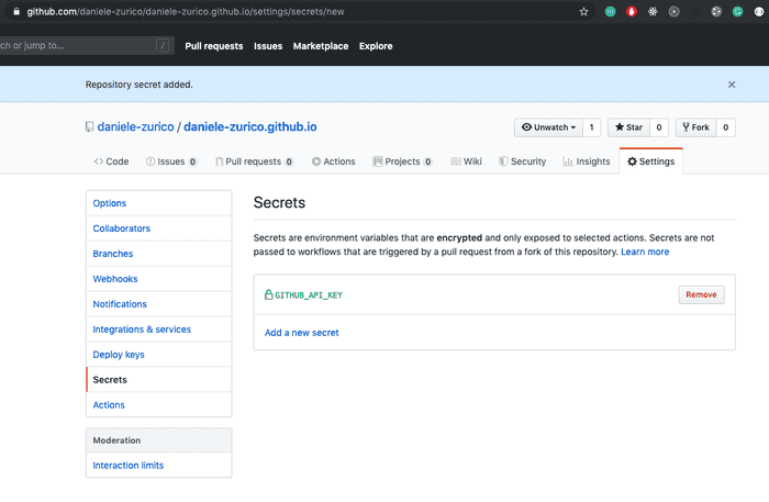 github secret added